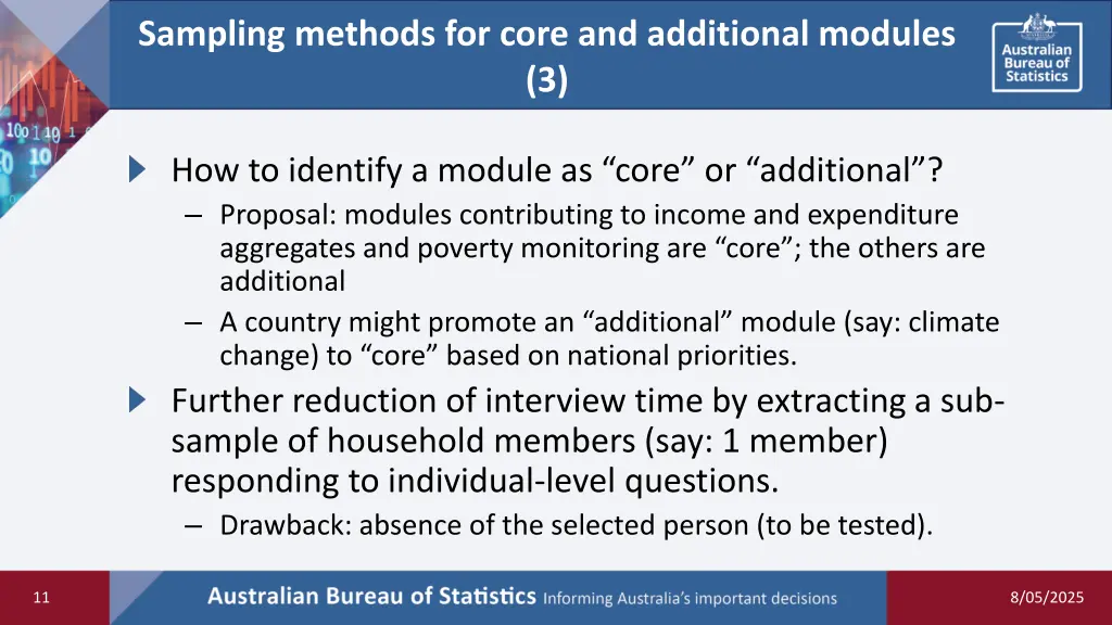 sampling methods for core and additional modules 3