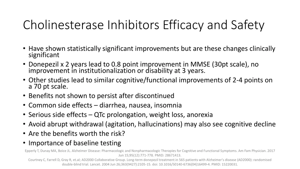 cholinesterase inhibitors efficacy and safety