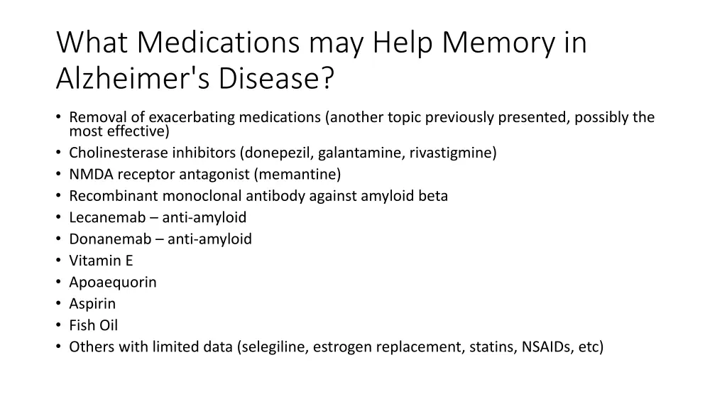 what medications may help memory in alzheimer