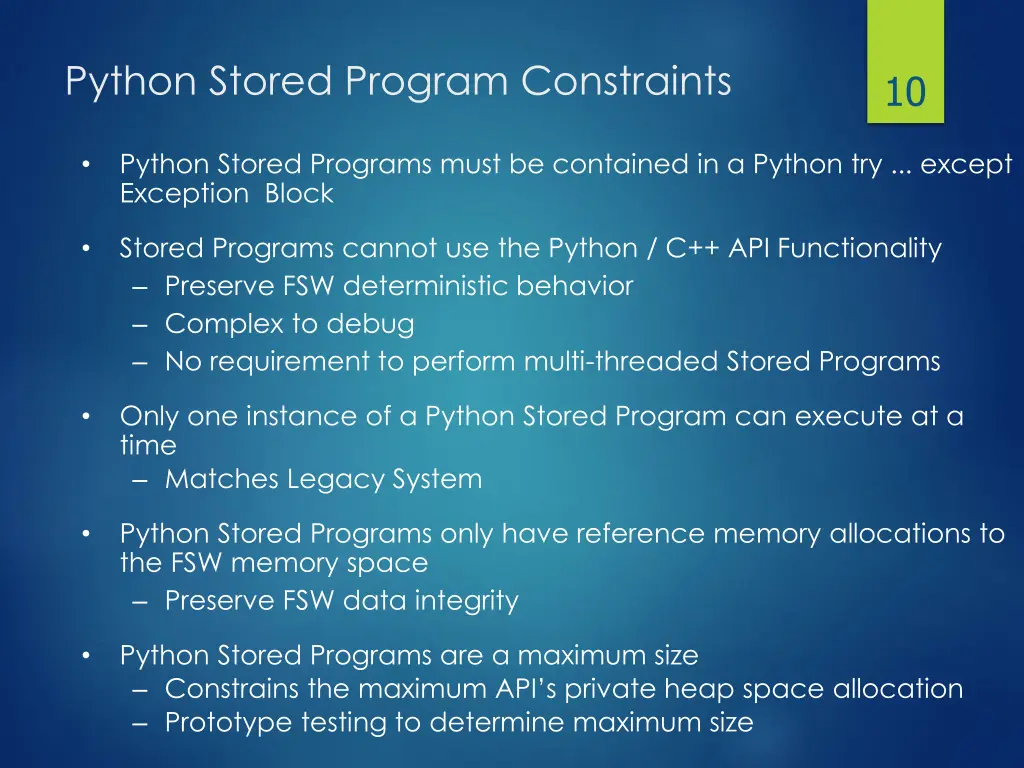 python stored program constraints