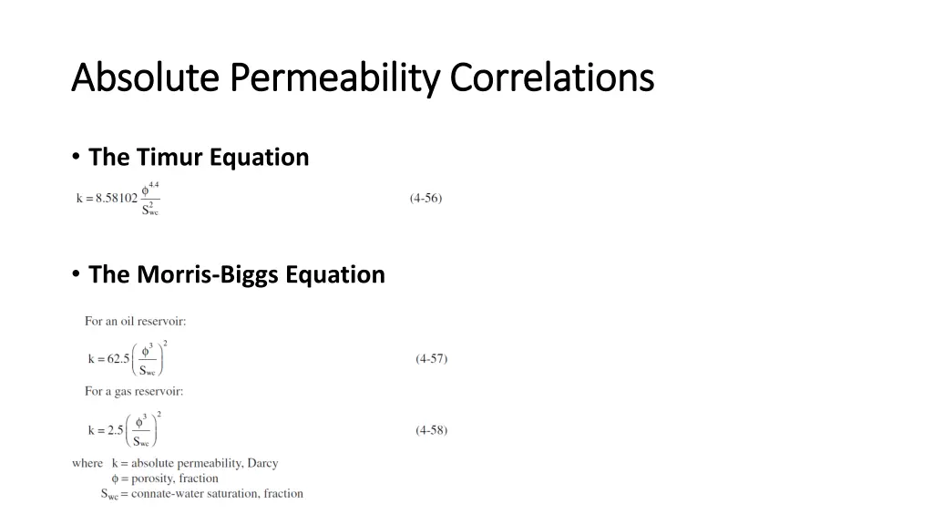 absolute permeability correlations absolute