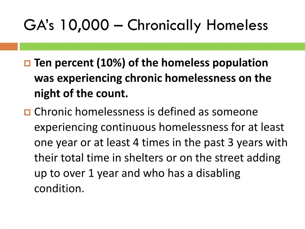 ga s 10 000 chronically homeless