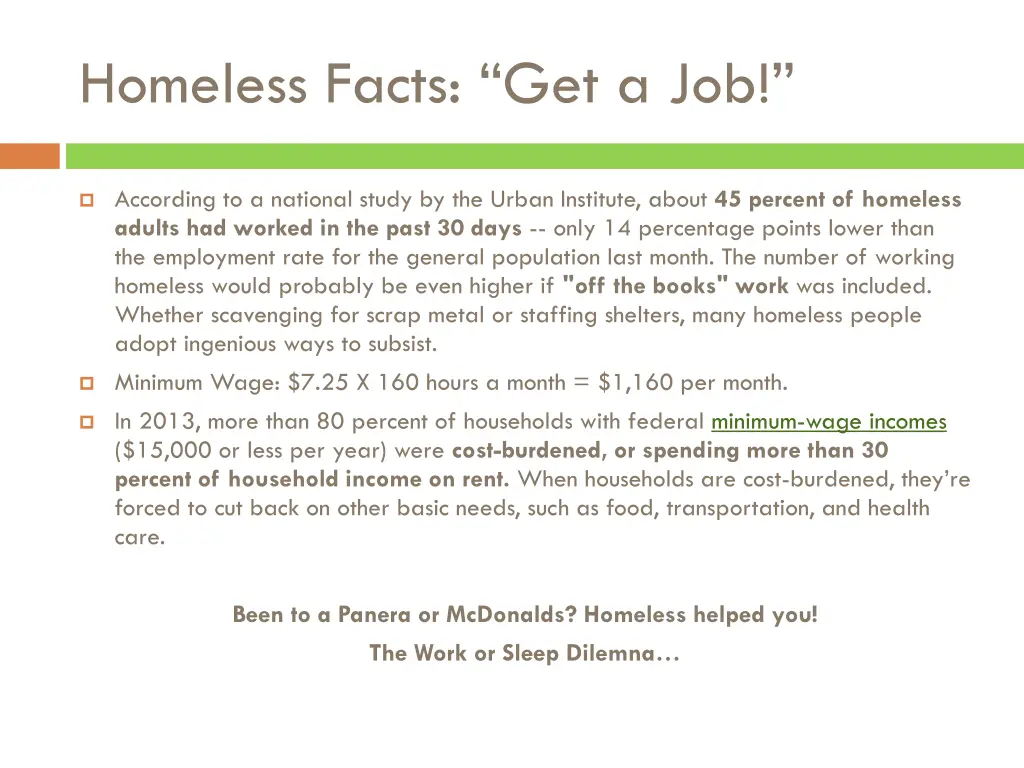 homeless facts get a job