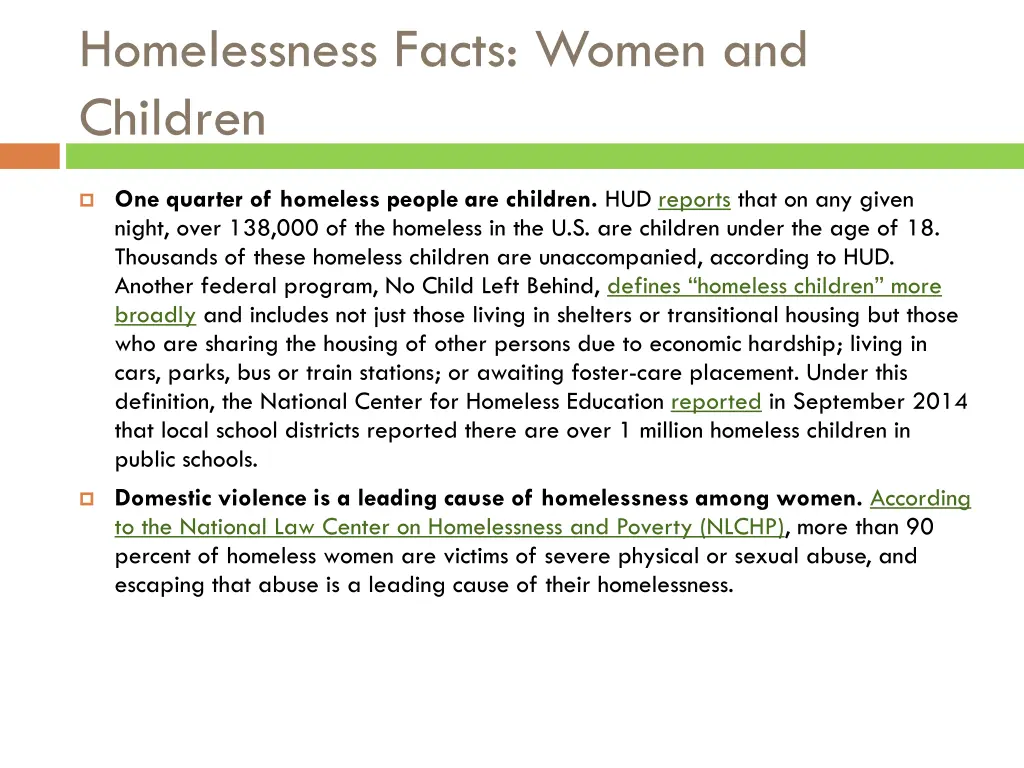 homelessness facts women and children