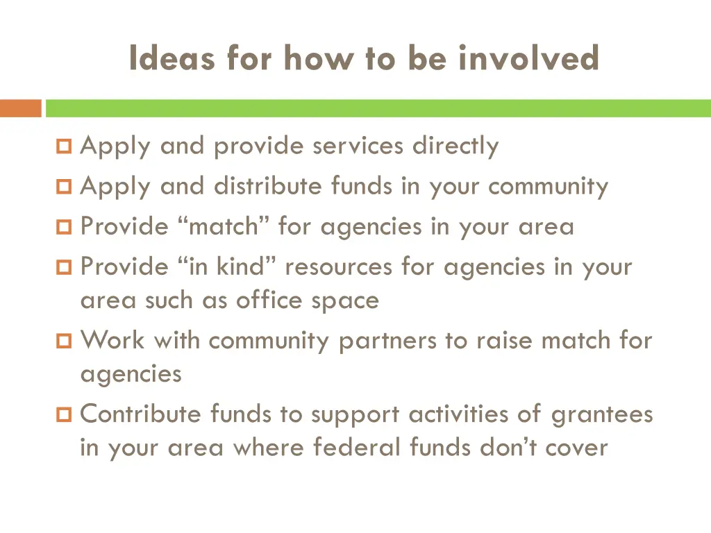 ideas for how to be involved