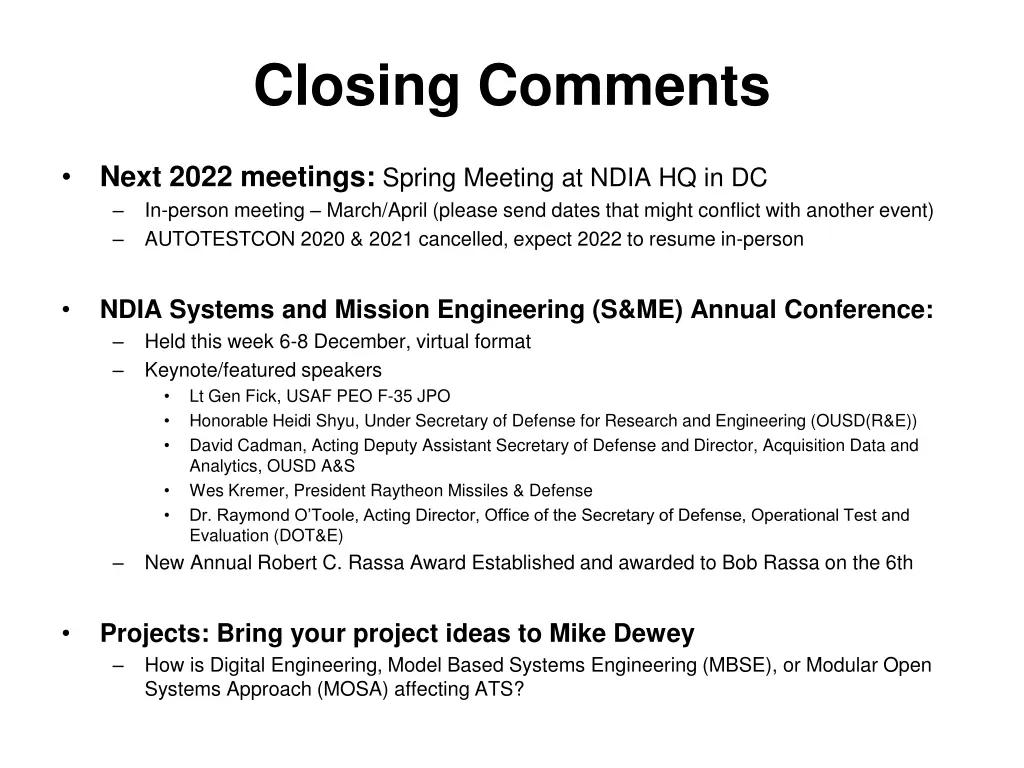 closing comments