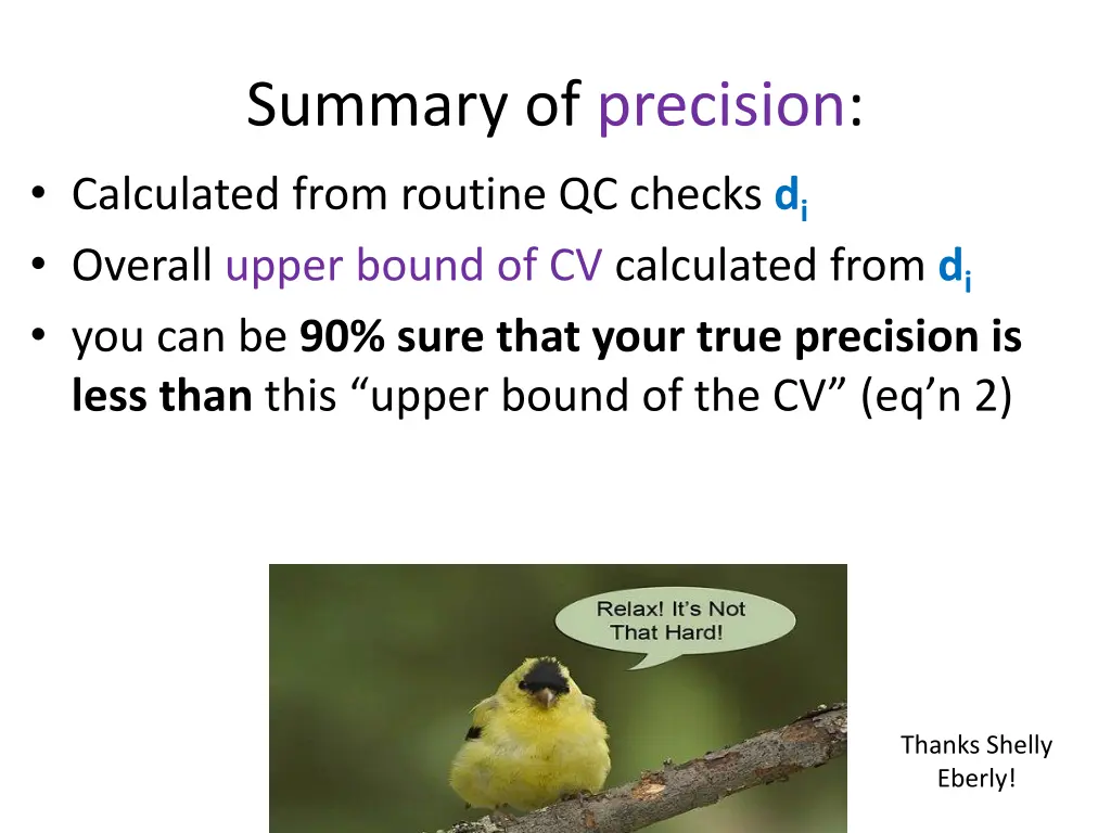 summary of precision calculated from routine