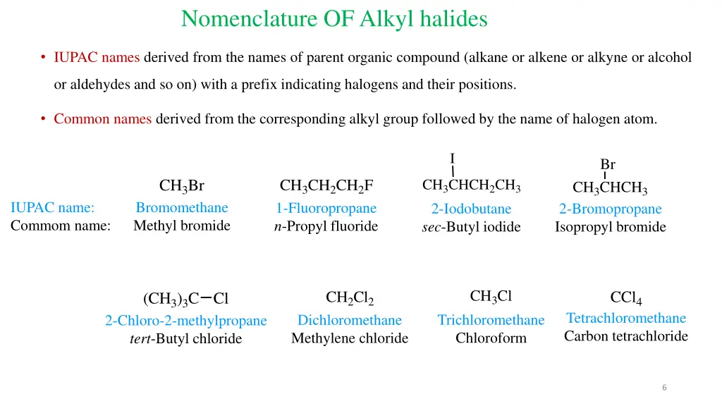 nomenclature of alkyl halides