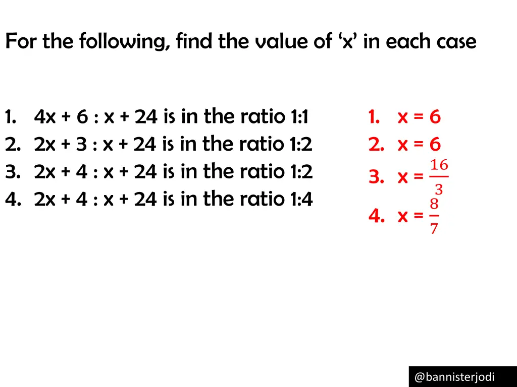 for the following find the value of x in each case 1