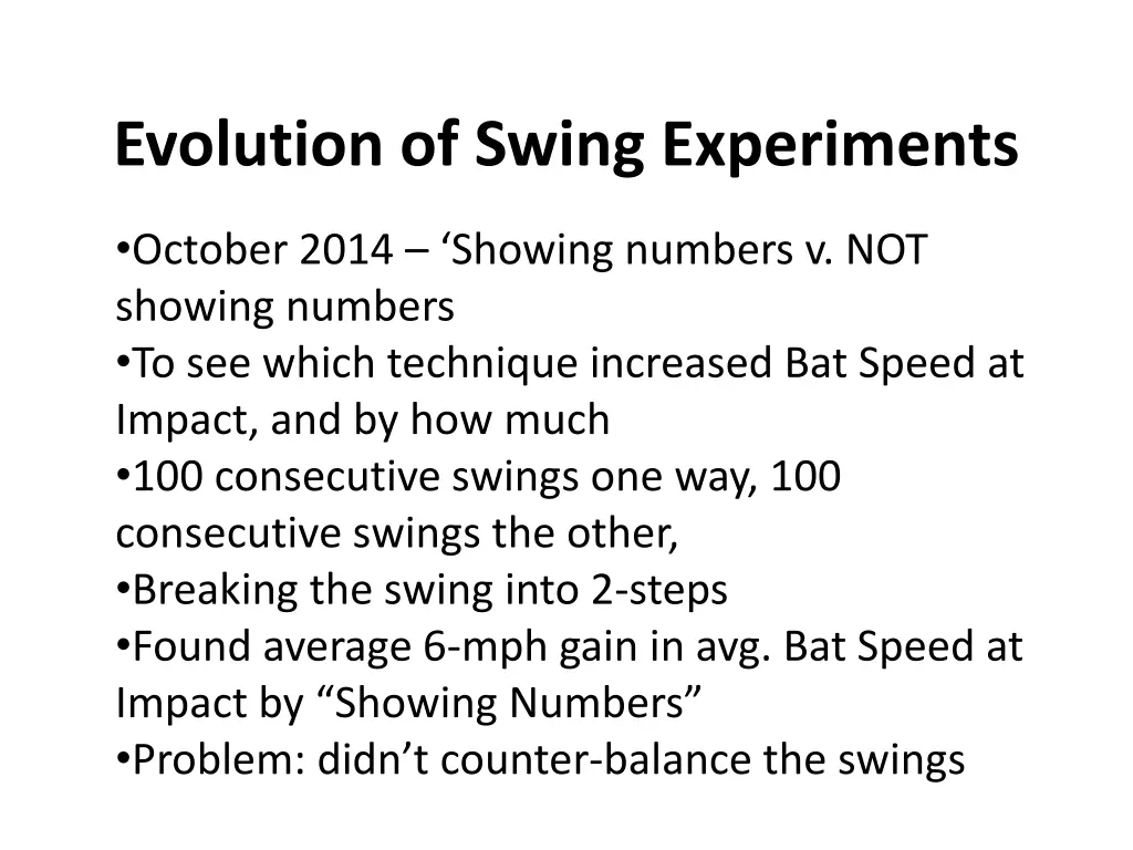 evolution of swing experiments 1