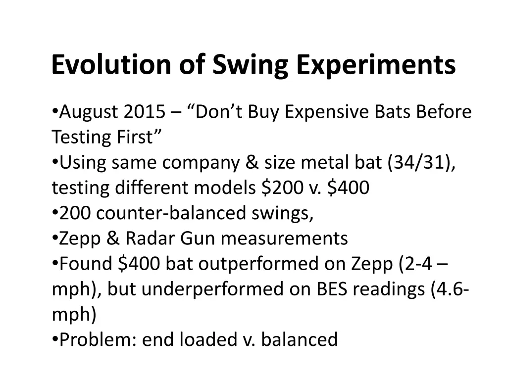 evolution of swing experiments 2