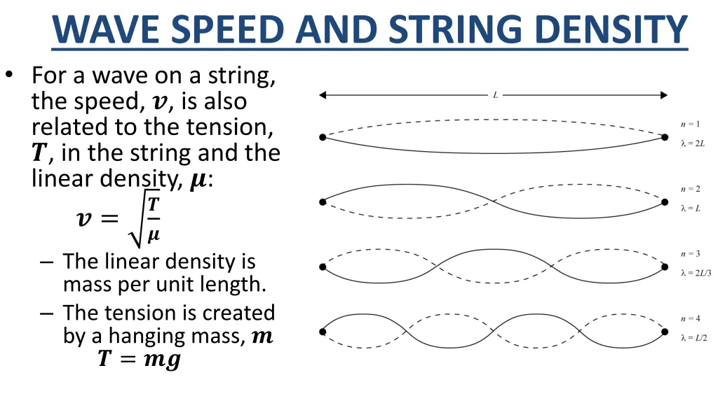 wave speed and string density for a wave