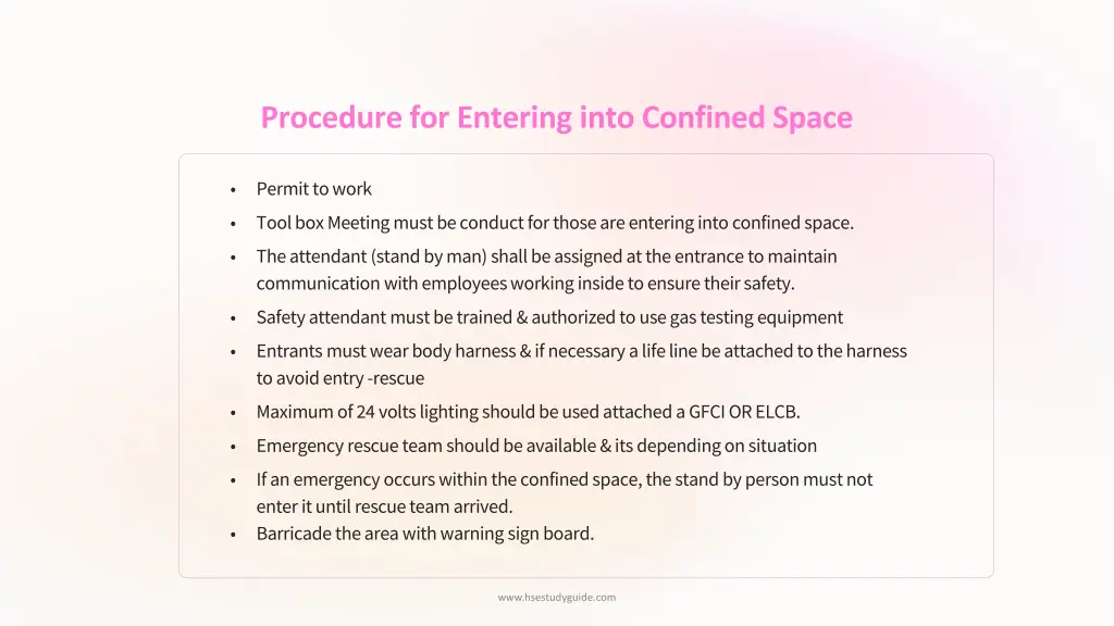 procedure for entering into confined space