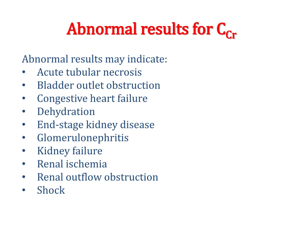 abnormal results for abnormal results for c c cr
