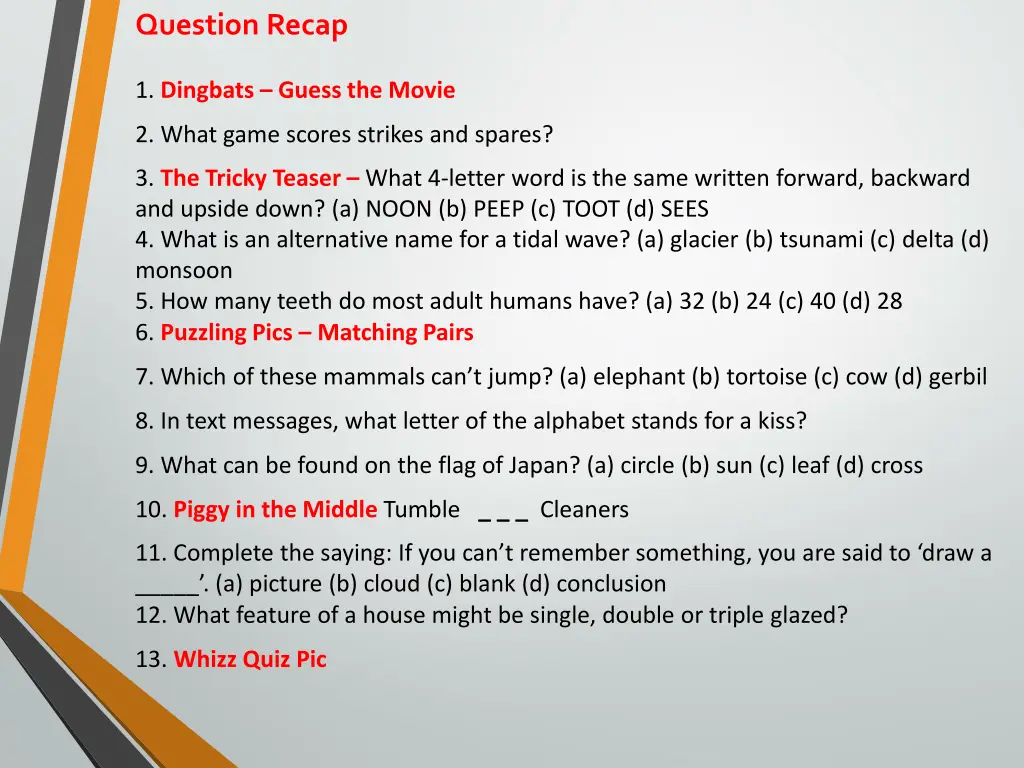 question recap