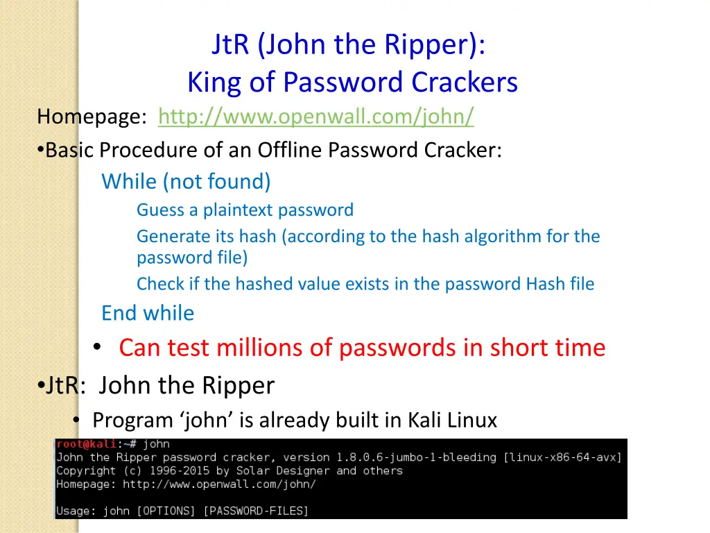 jtr john the ripper king of password crackers