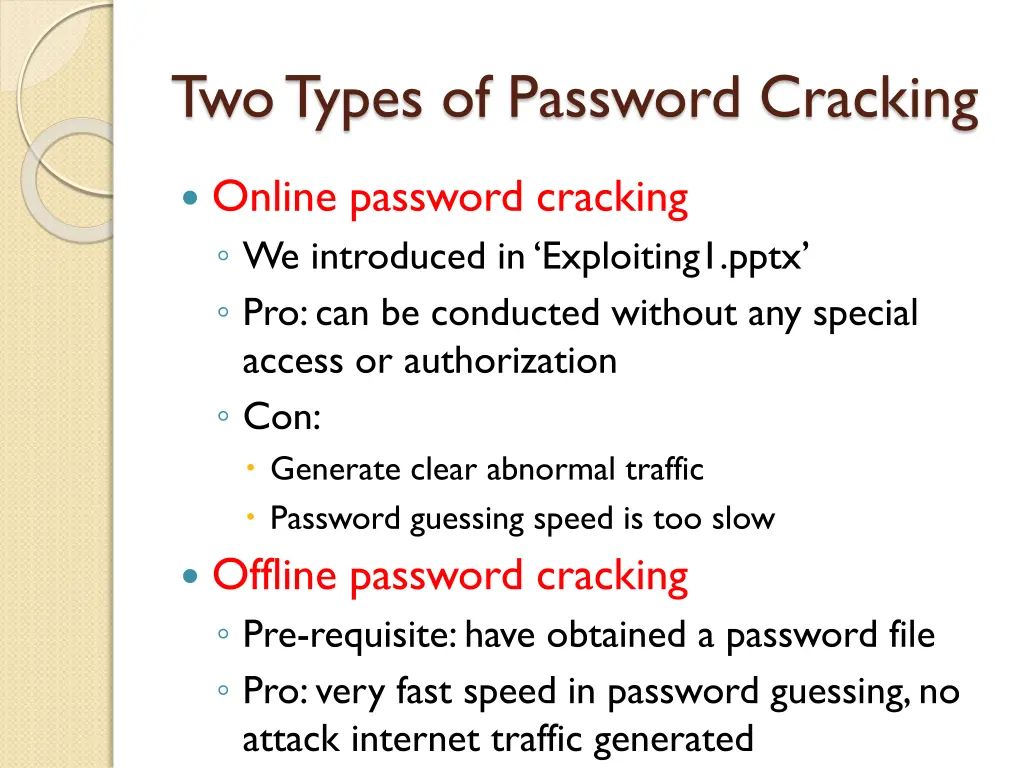 two types of password cracking