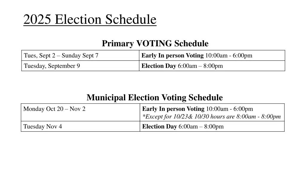 2025 election schedule