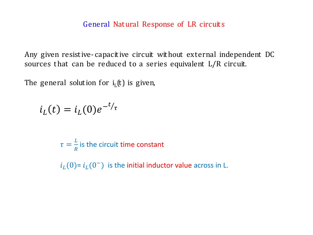 general natural response of lr circuits