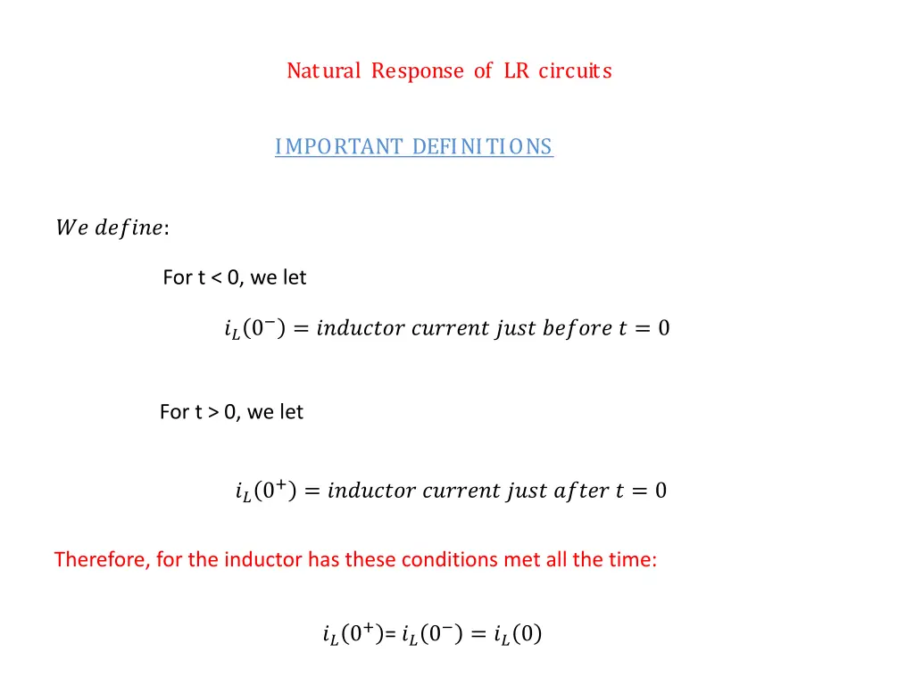 natural response of lr circuits