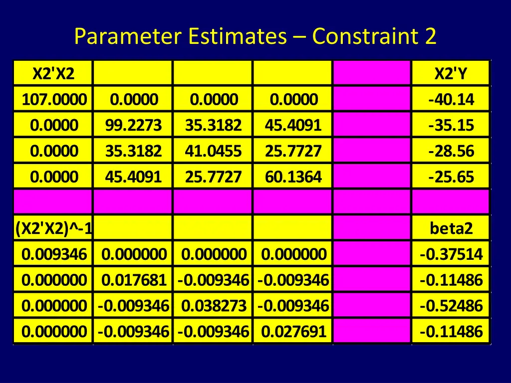 parameter estimates constraint 2