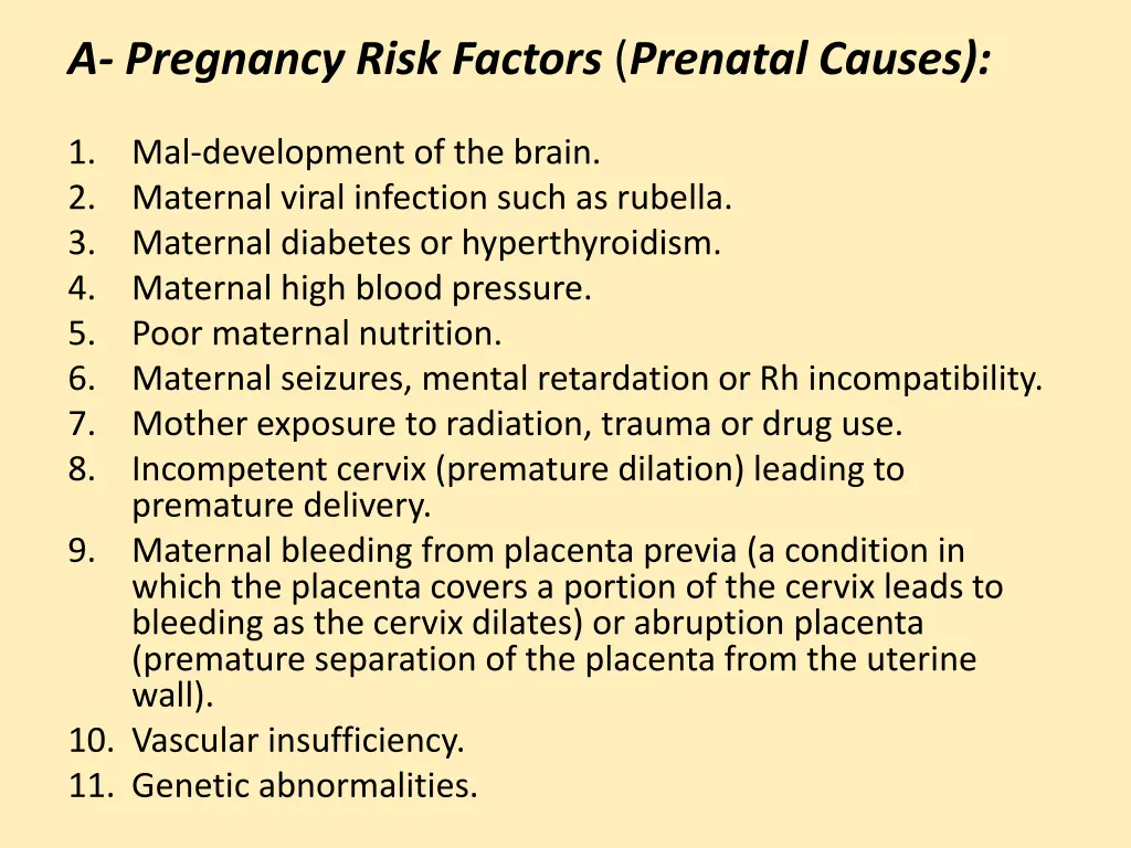 a pregnancy risk factors prenatal causes
