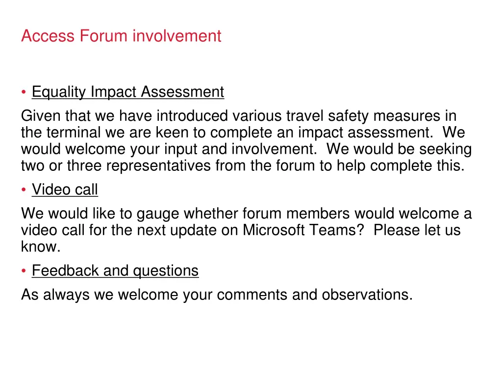 access forum involvement