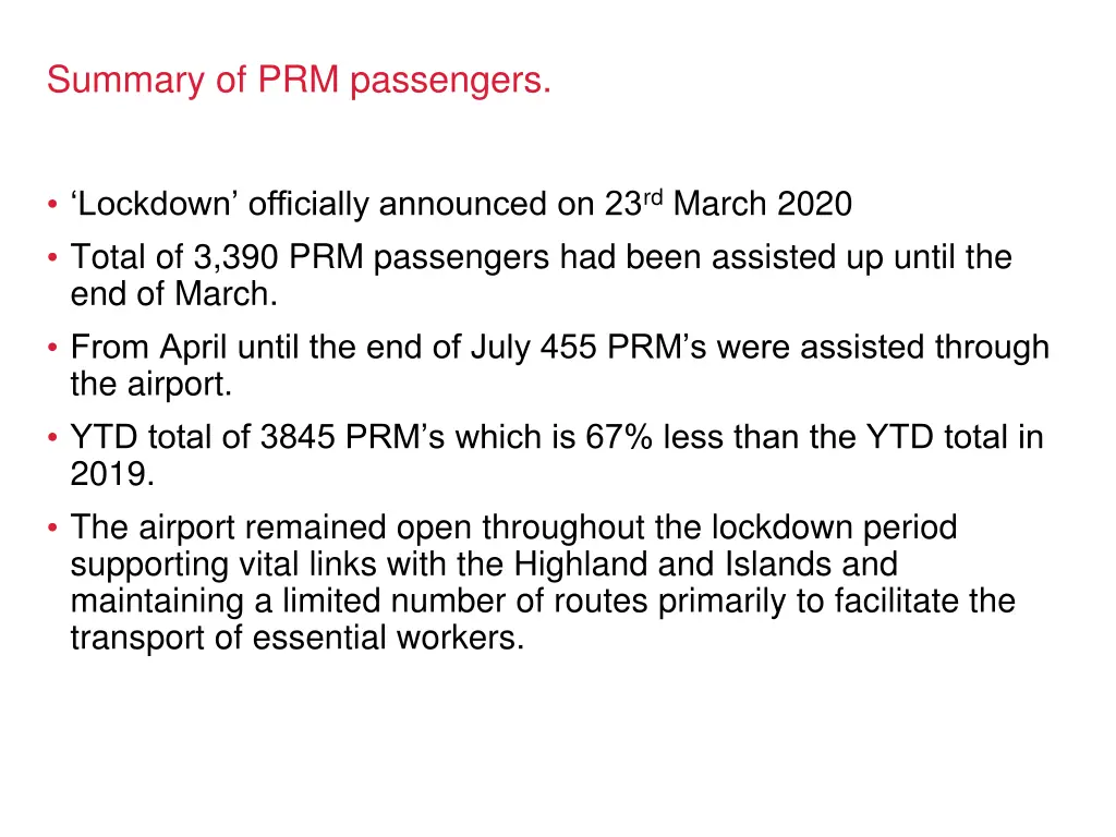 summary of prm passengers