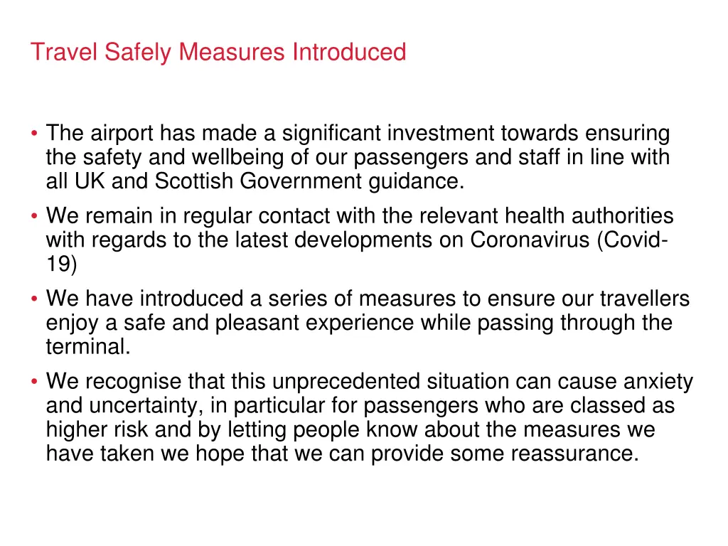 travel safely measures introduced