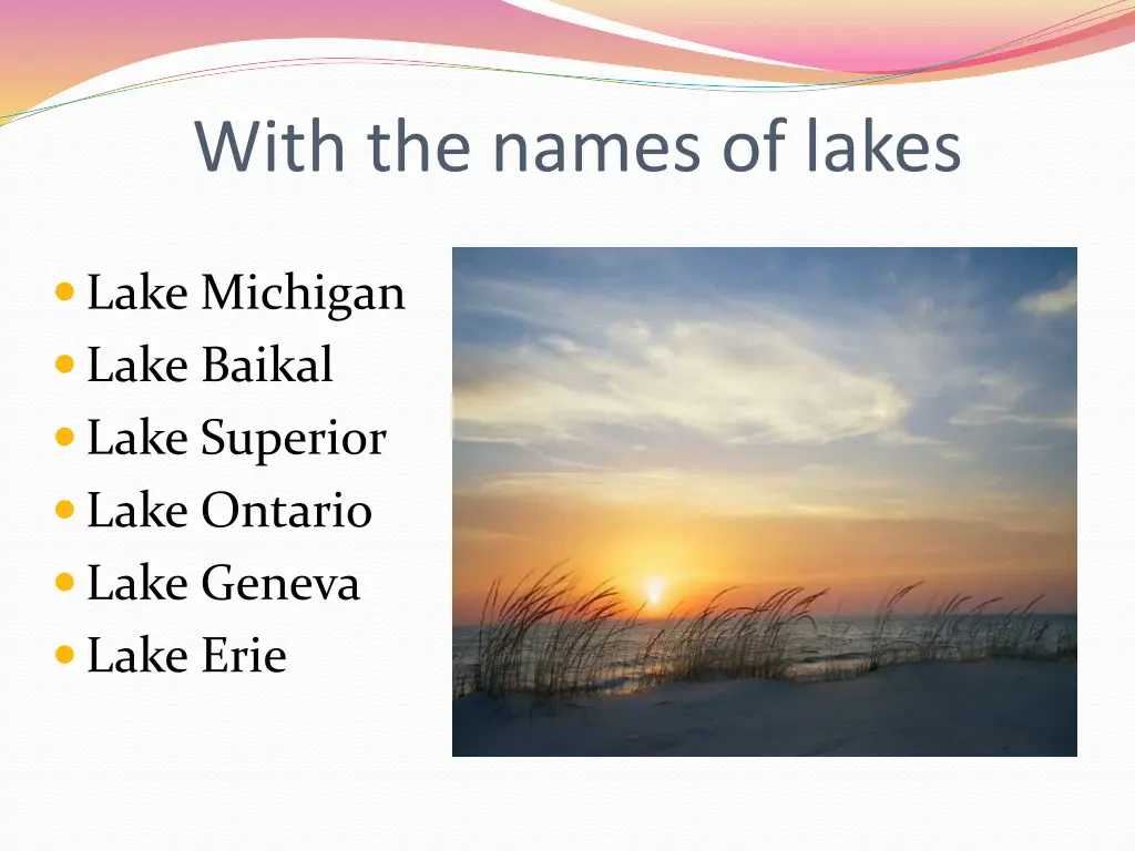 with the names of lakes