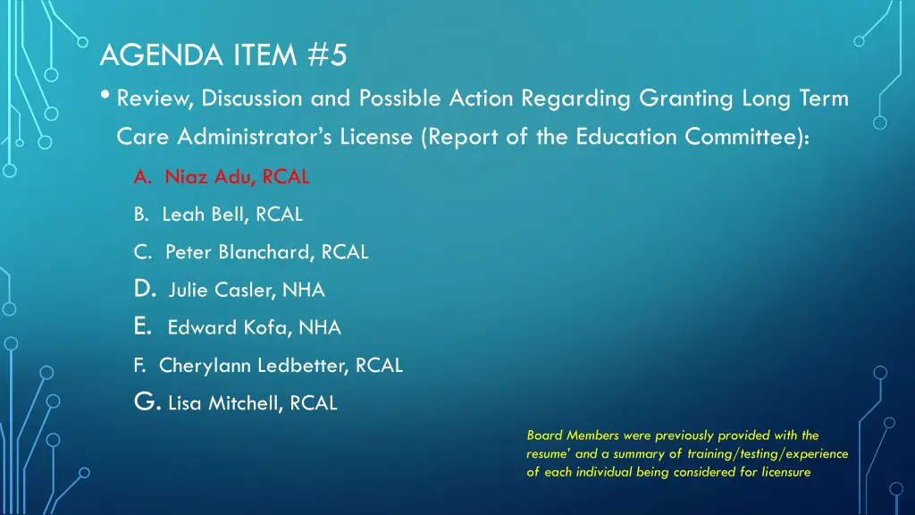 agenda item 5 review discussion and possible