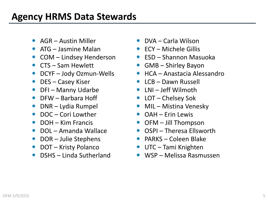 agency hrms data stewards