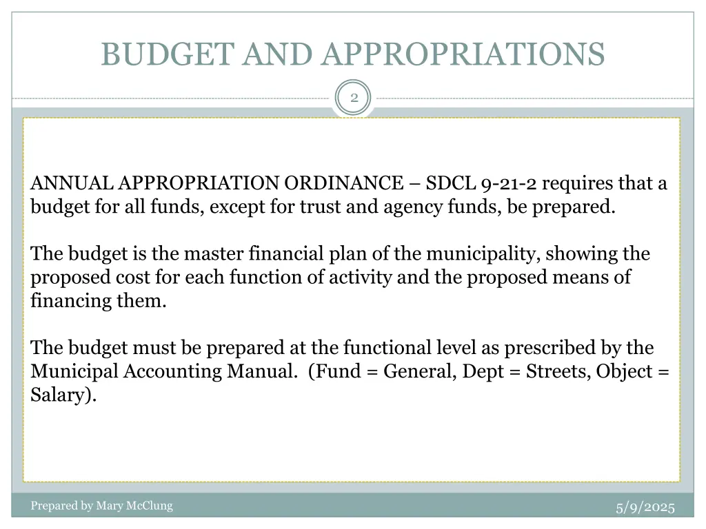 budget and appropriations
