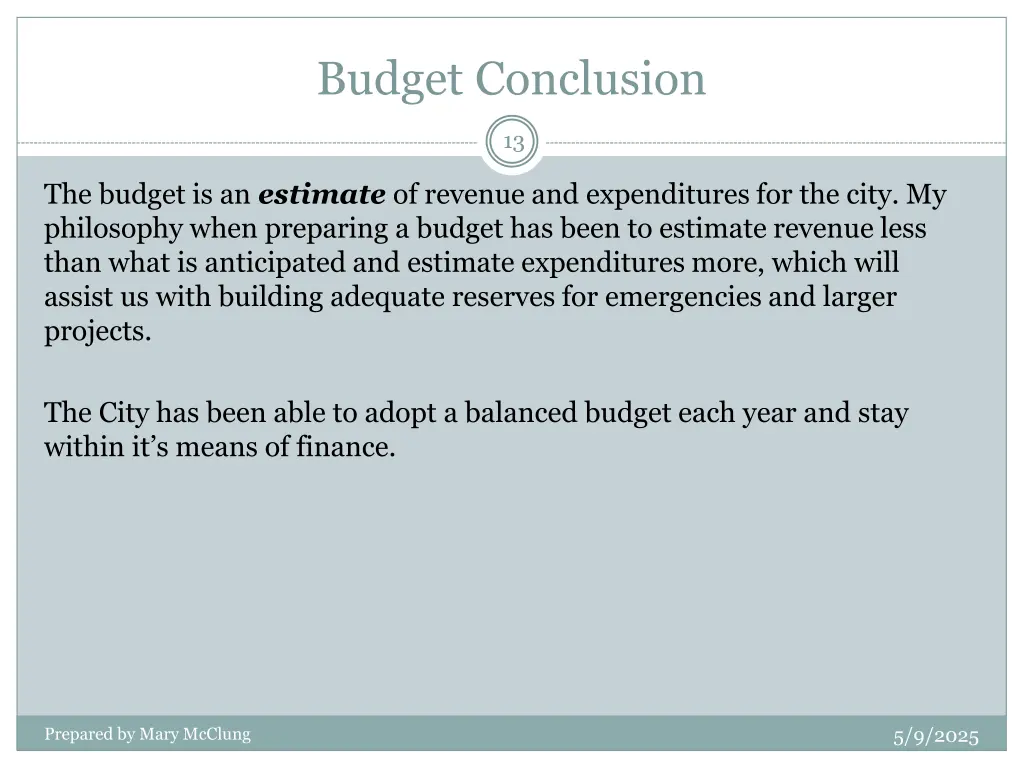 budget conclusion