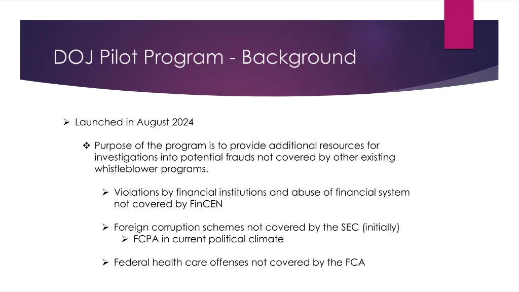 doj pilot program background