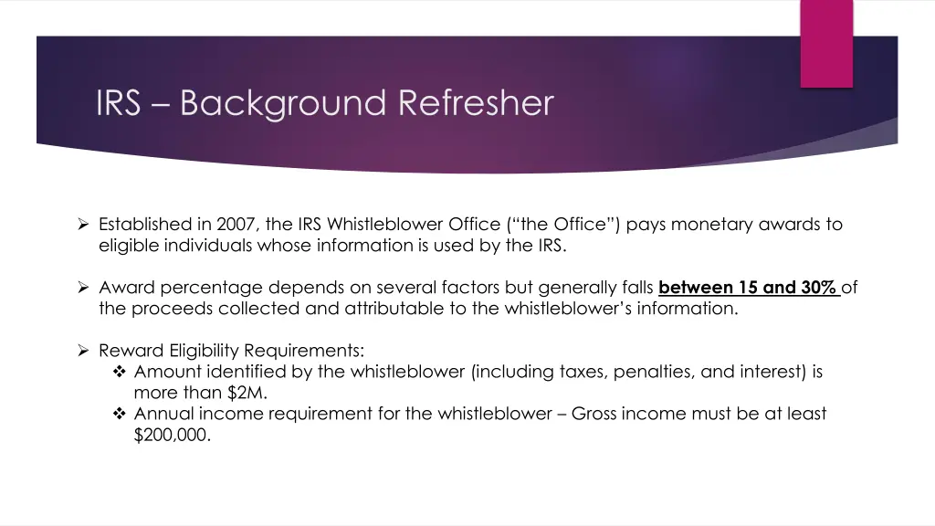 irs background refresher