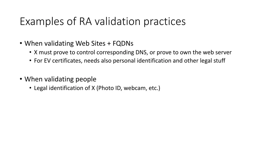 examples of ra validation practices