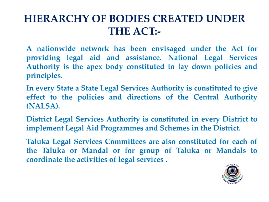 hierarchy of bodies created under the act