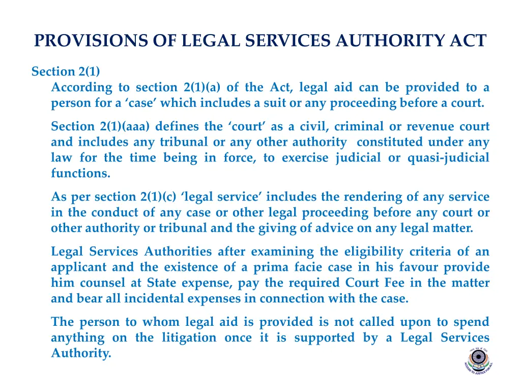 provisions of legal services authority act