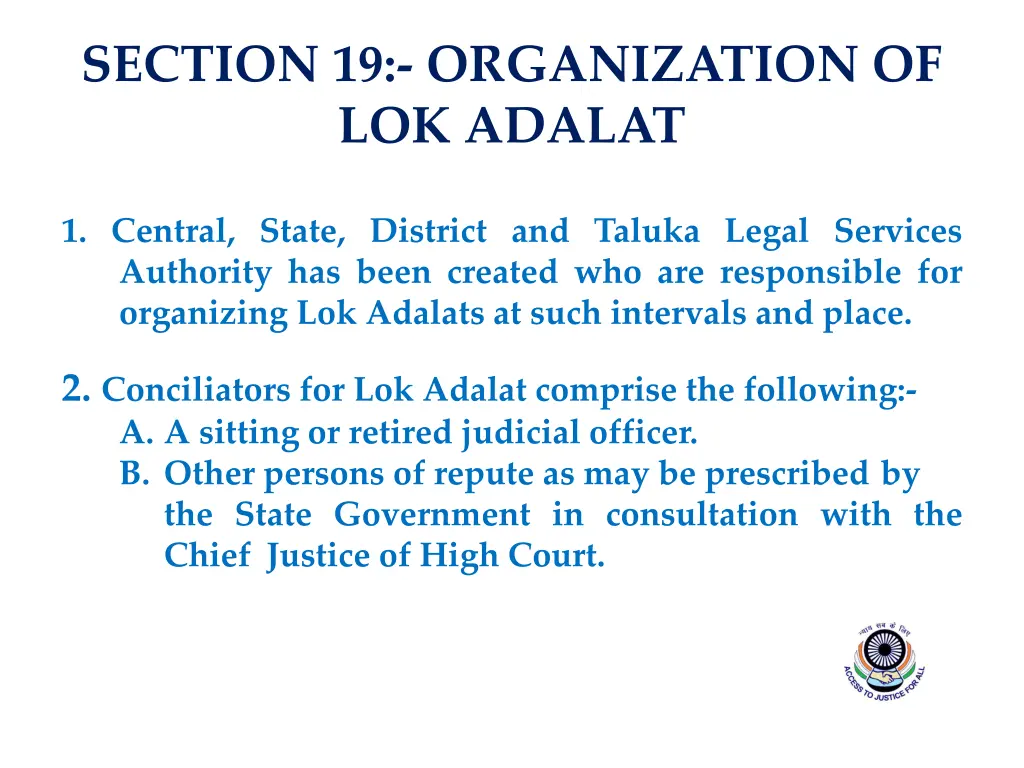 section 19 organization of lok adalat