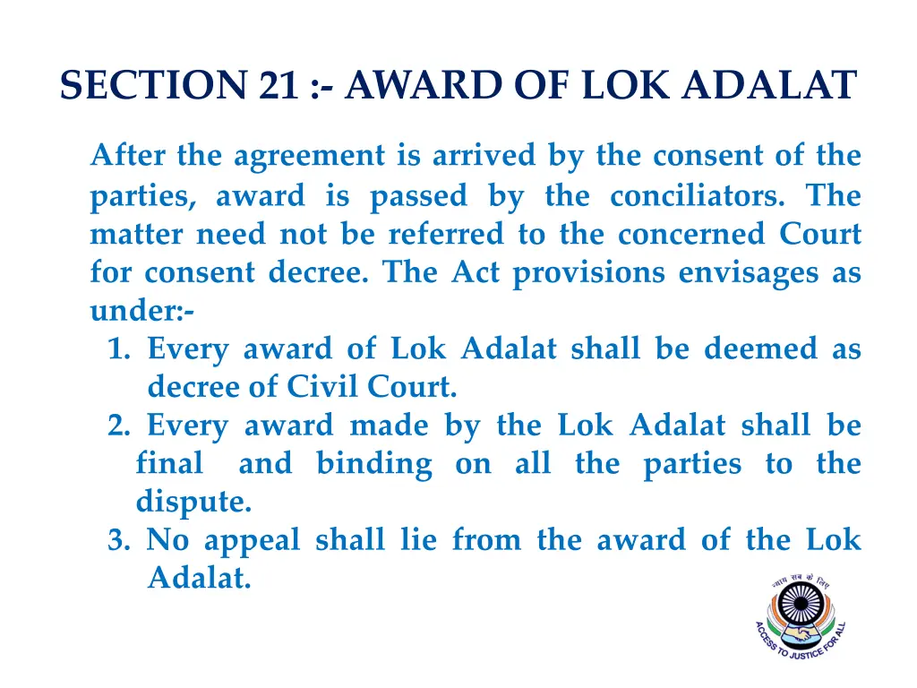 section 21 award of lok adalat