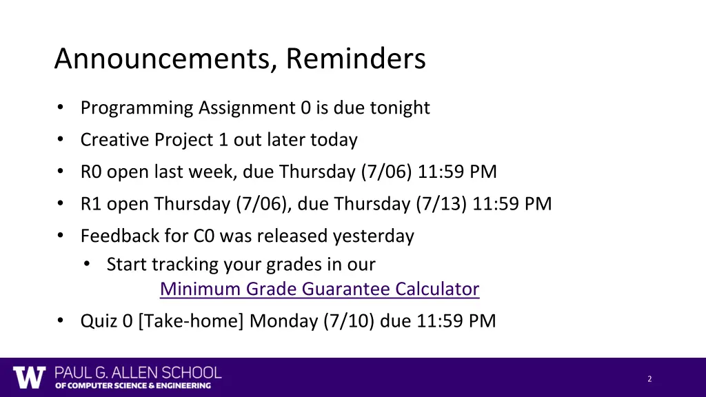 announcements reminders