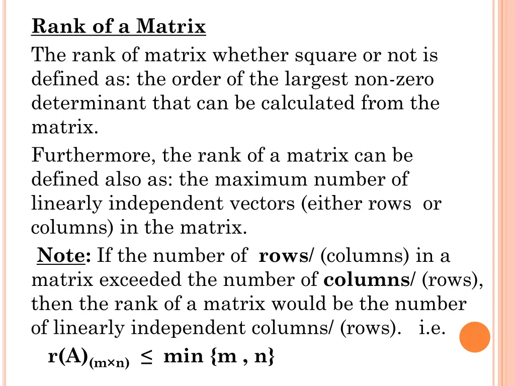 rank of a matrix the rank of matrix whether