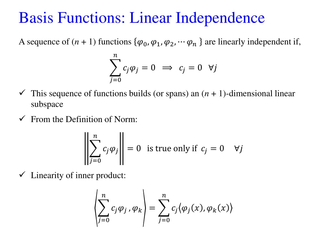 basis functions linear independence