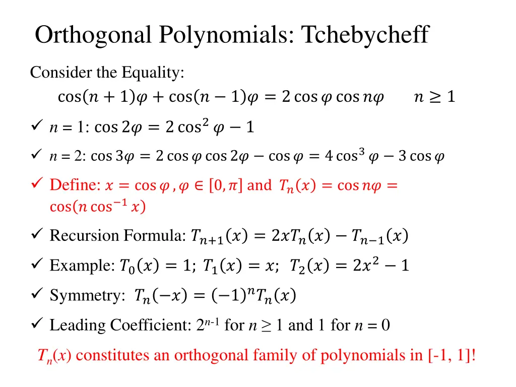 orthogonal polynomials tchebycheff