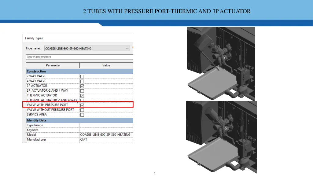 2 tubes with pressure port thermic and 3p actuator