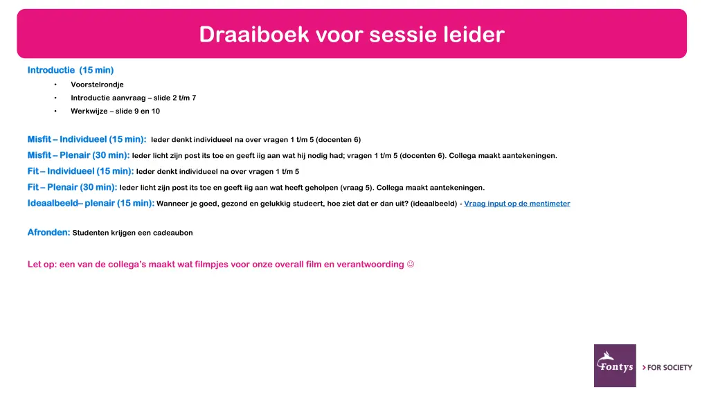 draaiboek voor sessie leider