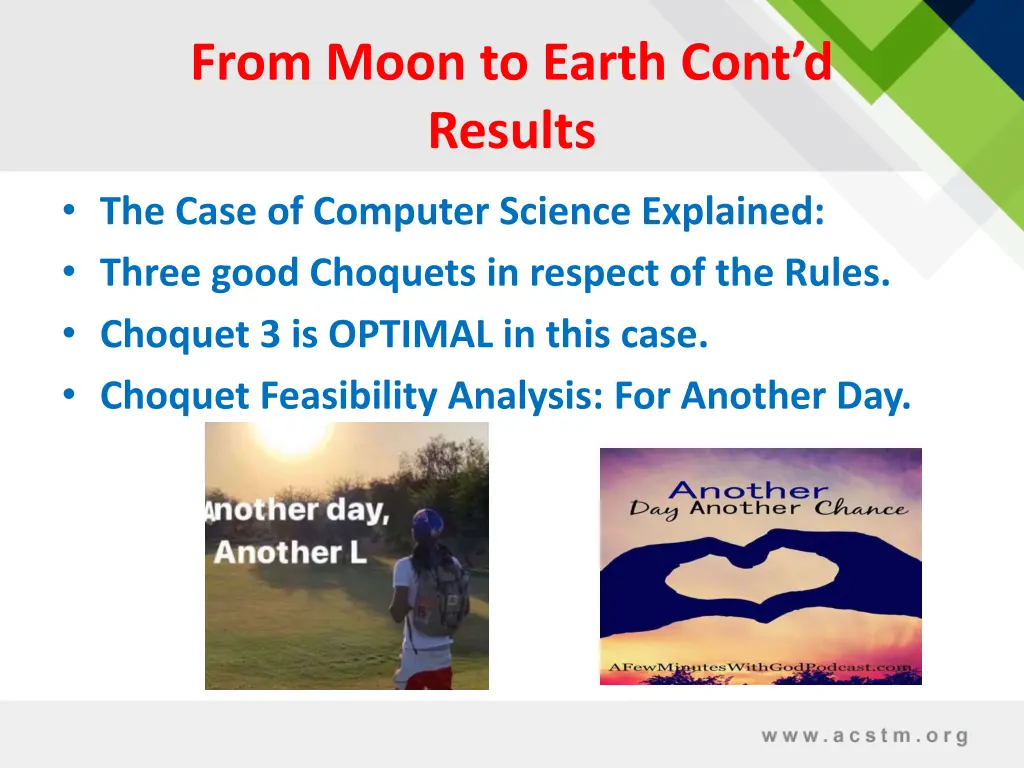 from moon to earth cont d results