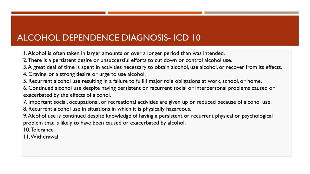 alcohol dependence diagnosis icd 10